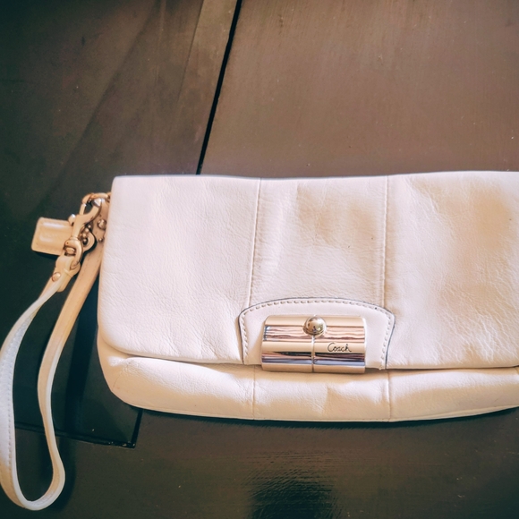 Coach Cream Leather Wristlet with Silver Accent - Picture 1 of 2